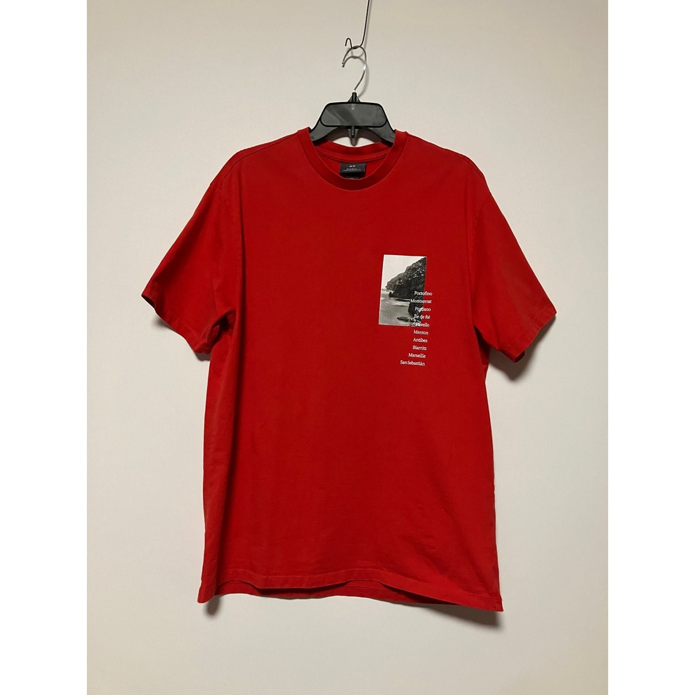 H&M Men's Relaxed Fit Graphic T-Shirt Large Red Travel Destinations Cotton